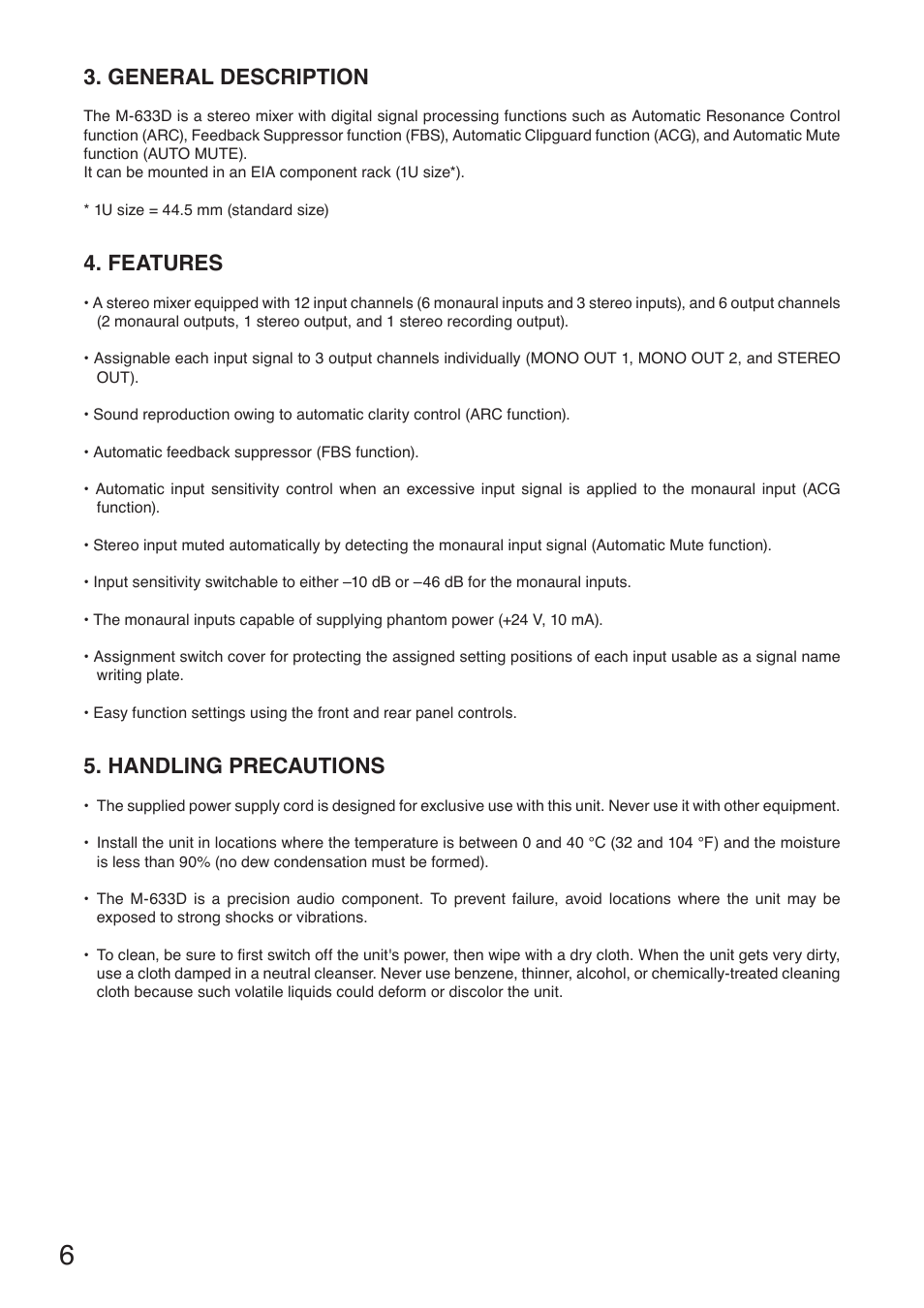 General description, Features, Handling precautions | Toa M-633D User Manual | Page 6 / 32