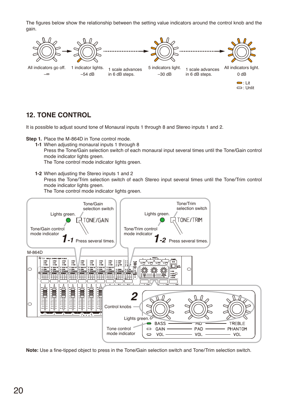 Tone control | Toa M-864D User Manual | Page 20 / 60