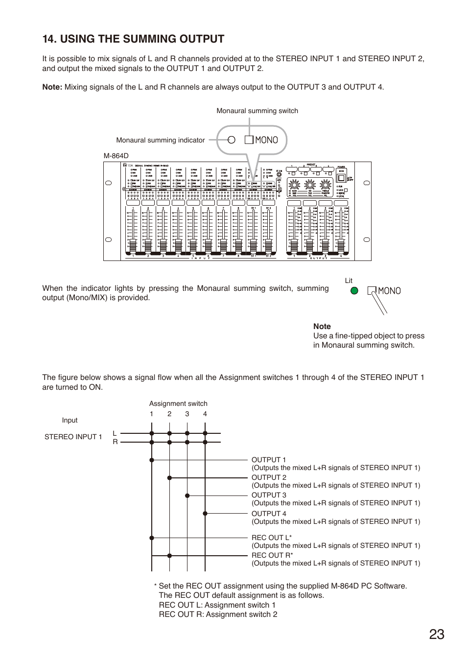 Using the summing output | Toa M-864D User Manual | Page 23 / 60