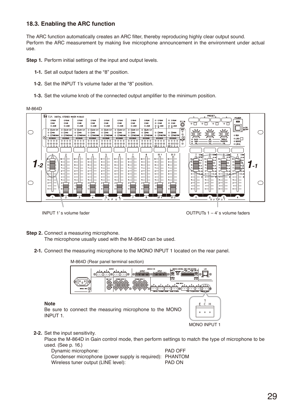 Enabling the arc function | Toa M-864D User Manual | Page 29 / 60