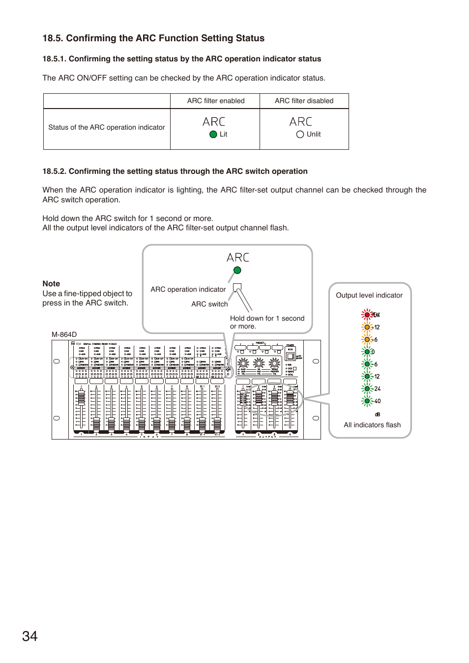 Confirming the arc function setting status | Toa M-864D User Manual | Page 34 / 60