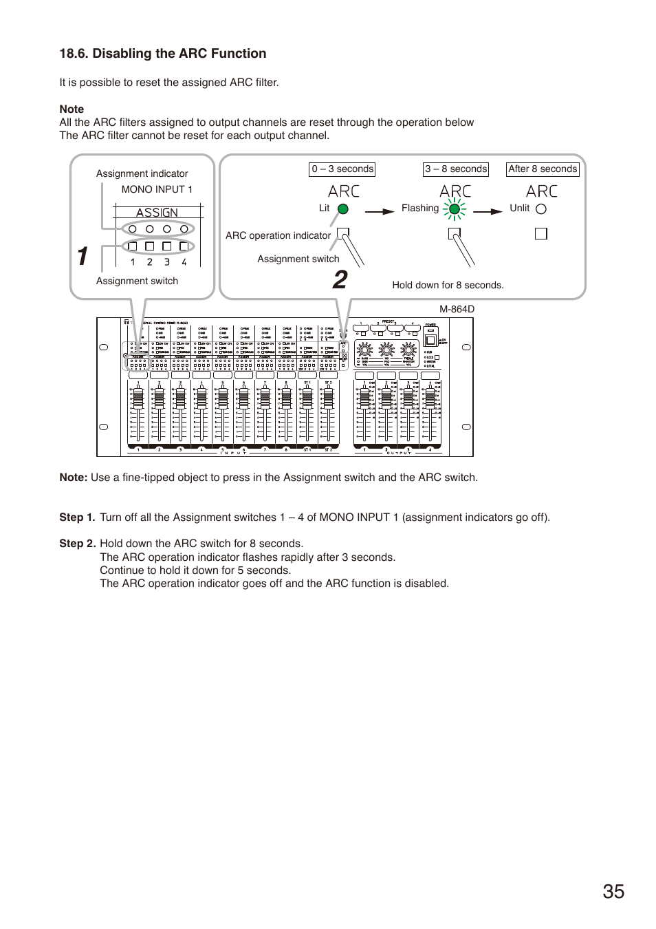 Disabling the arc function | Toa M-864D User Manual | Page 35 / 60