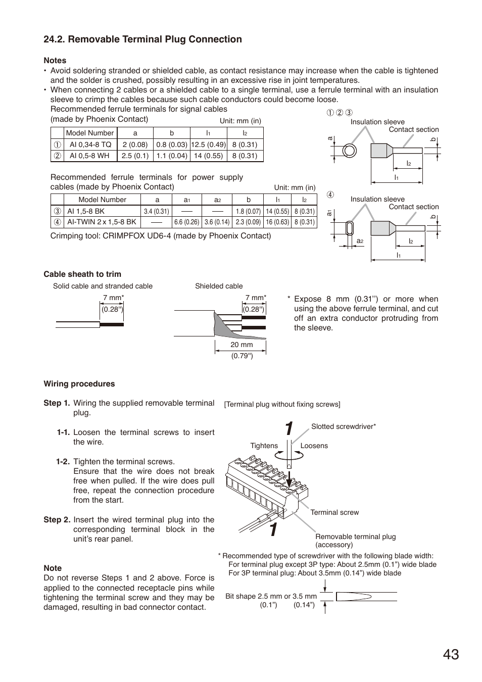 Removable terminal plug connection | Toa M-864D User Manual | Page 43 / 60