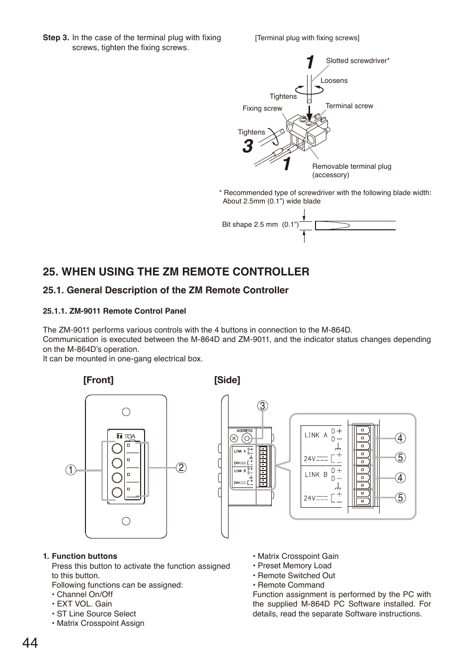 When using the zm remote controller, General description of the zm remote controller | Toa M-864D User Manual | Page 44 / 60