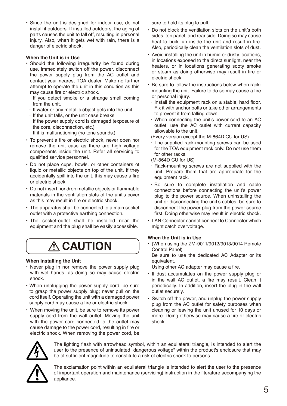 Caution | Toa M-864D User Manual | Page 5 / 60