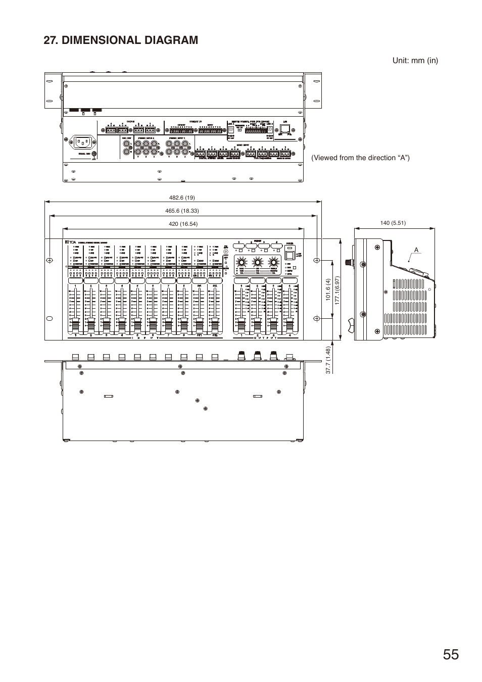 Dimensional diagram | Toa M-864D User Manual | Page 55 / 60