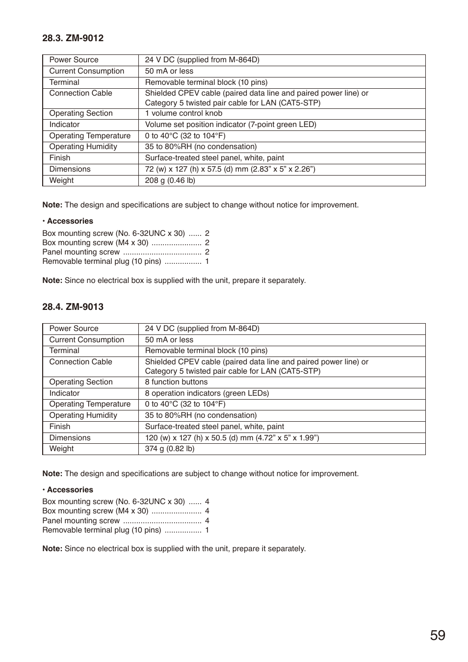 Zm-9012, Zm-9013 | Toa M-864D User Manual | Page 59 / 60