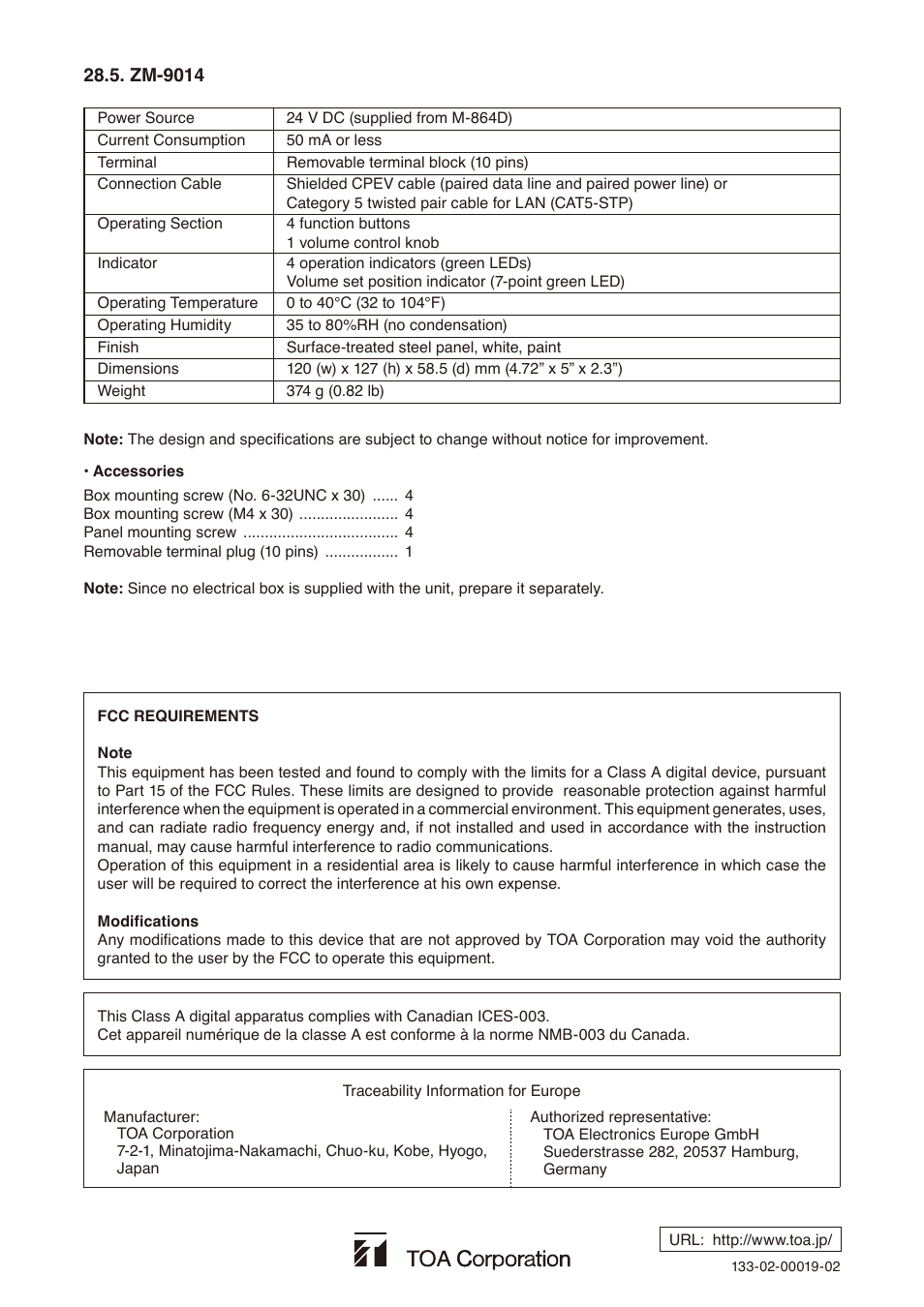 Zm-9014 | Toa M-864D User Manual | Page 60 / 60