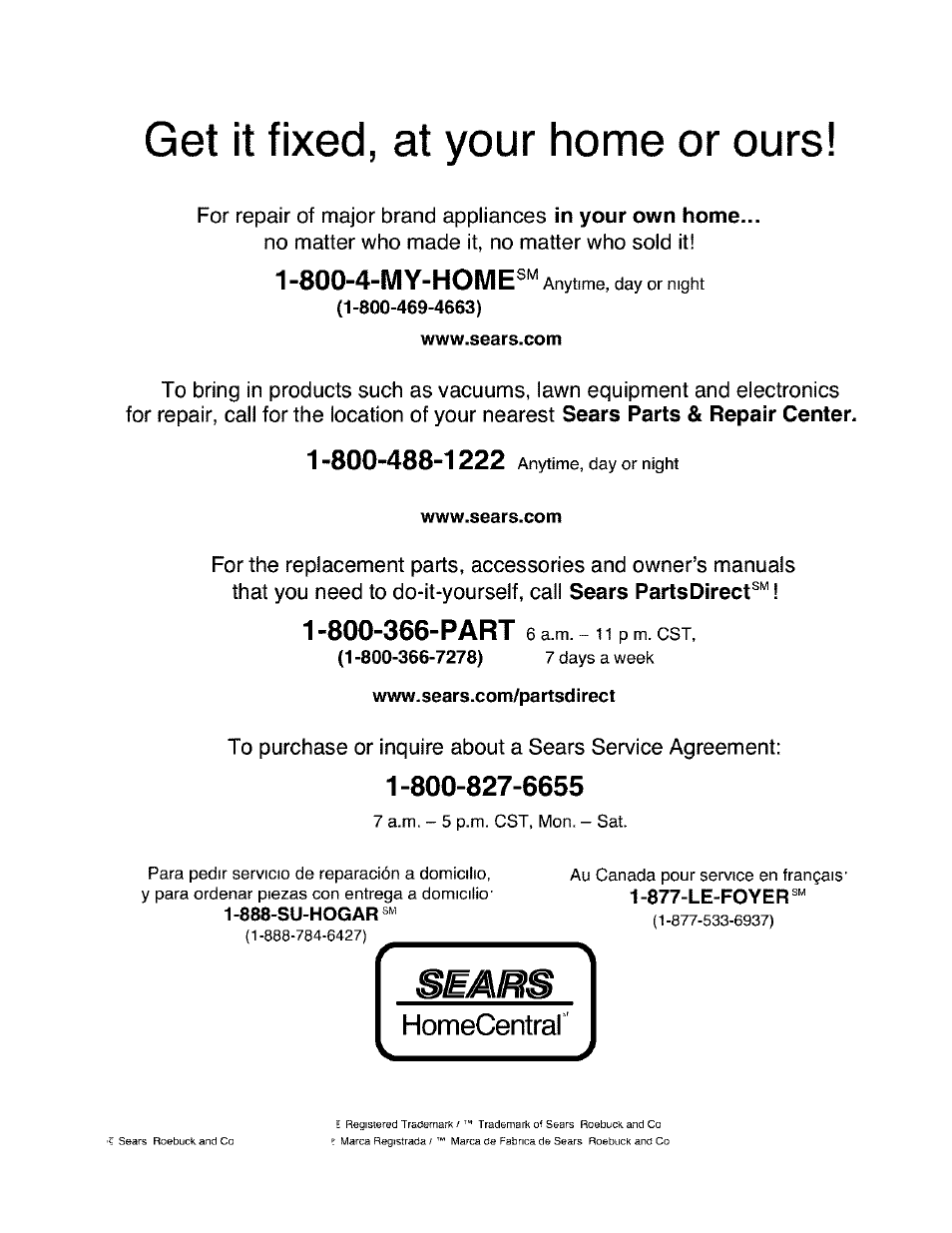Get it fixed, at your home or ours, 800-4-my-home | Craftsman 486.24599 User Manual | Page 4 / 4