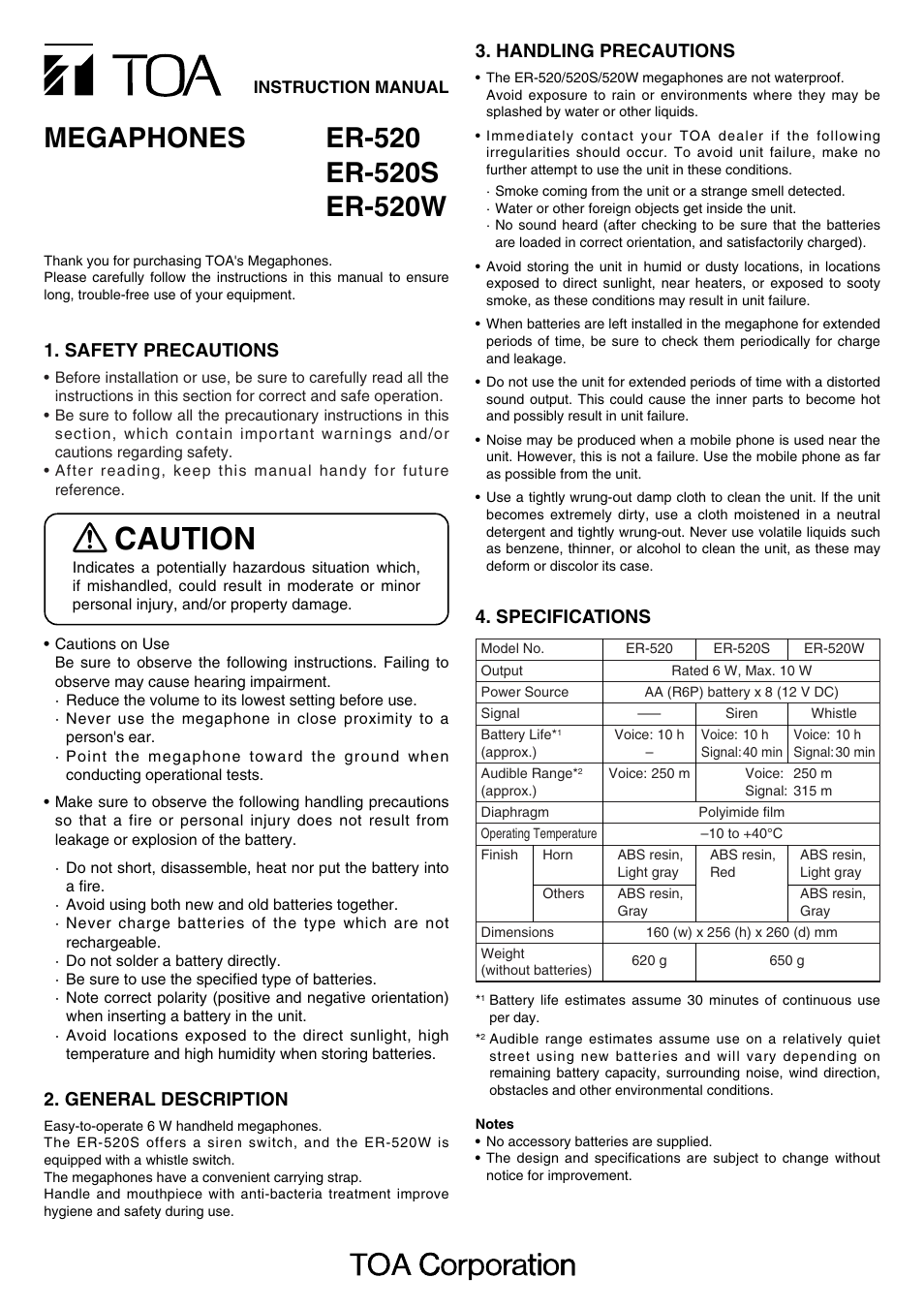 Toa ER-520W User Manual | 2 pages