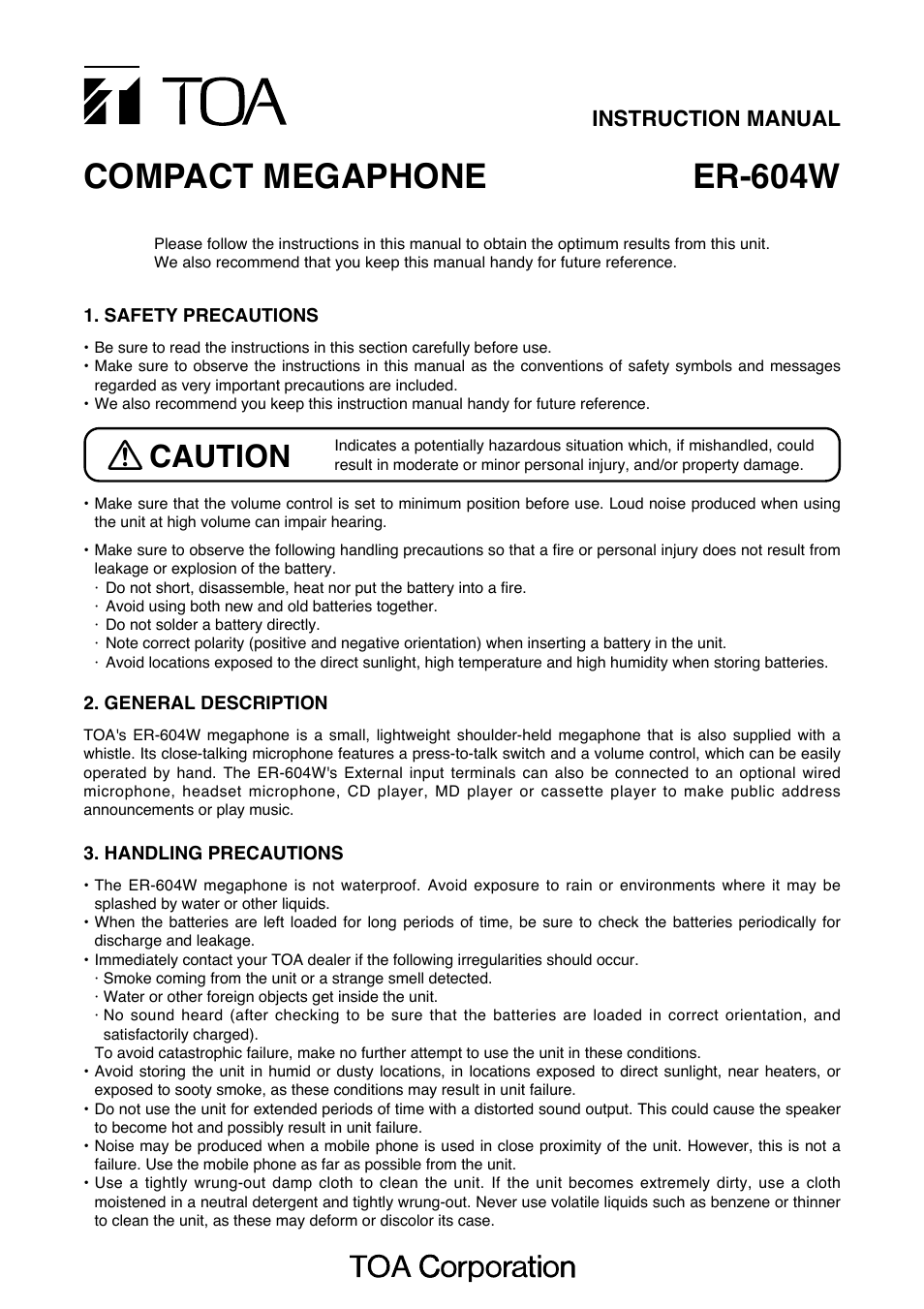 Toa ER-604W User Manual | 4 pages