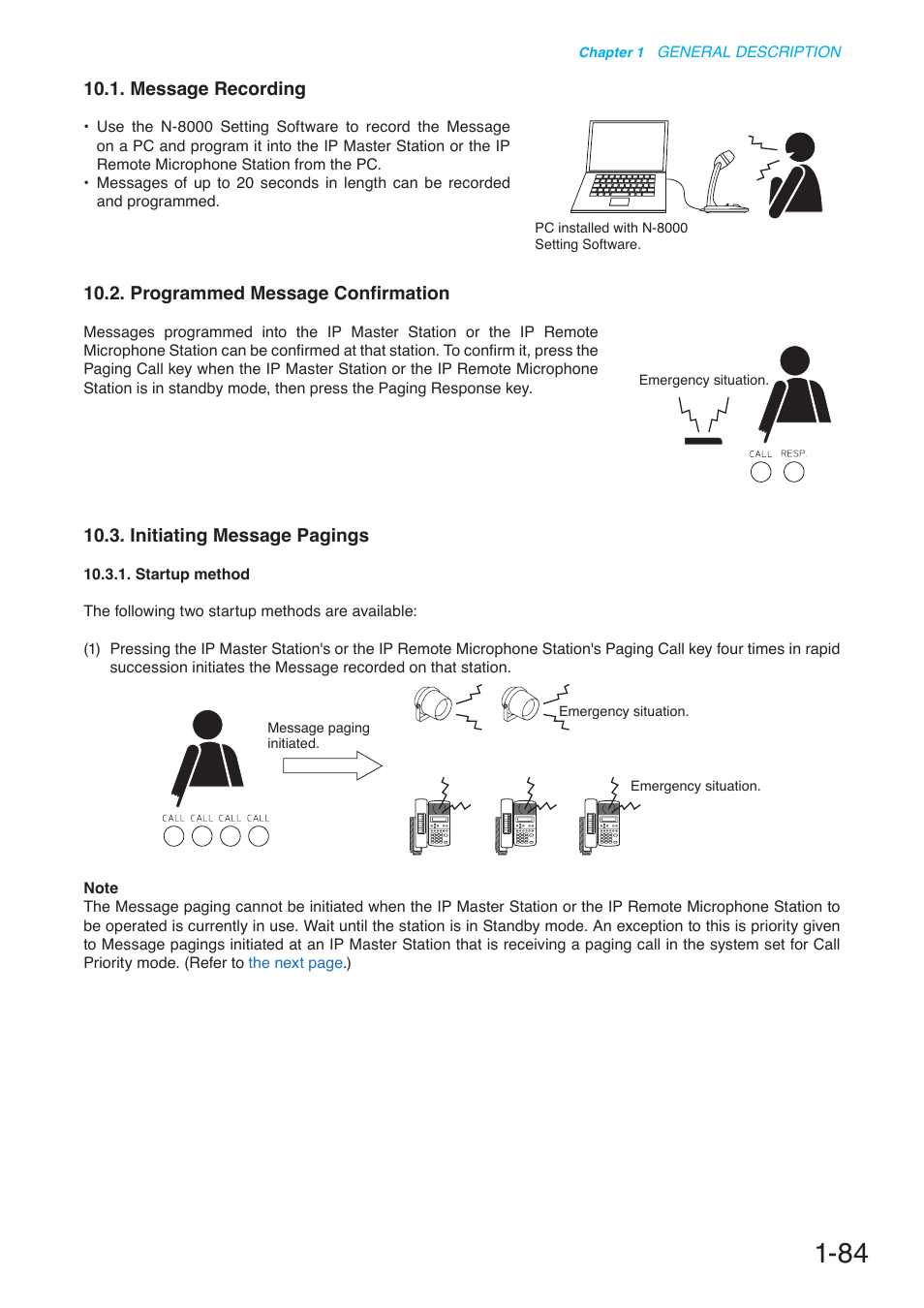 Message recording, Programmed message confirmation, Initiating message pagings | Toa N-8000 Series User Manual | Page 101 / 652