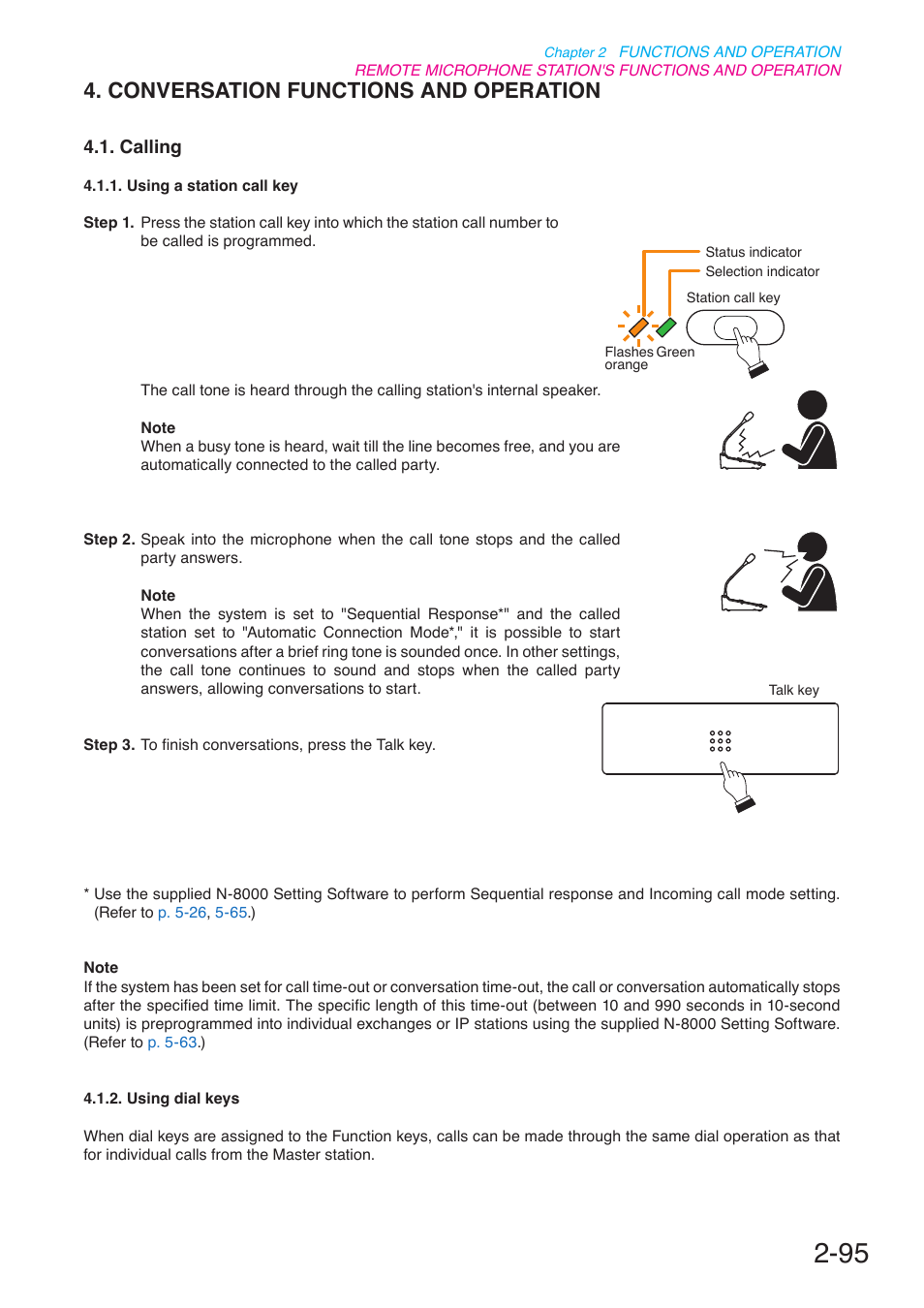 Conversation functions and operation, Calling, P. 2-95 | Toa N-8000 Series User Manual | Page 206 / 652