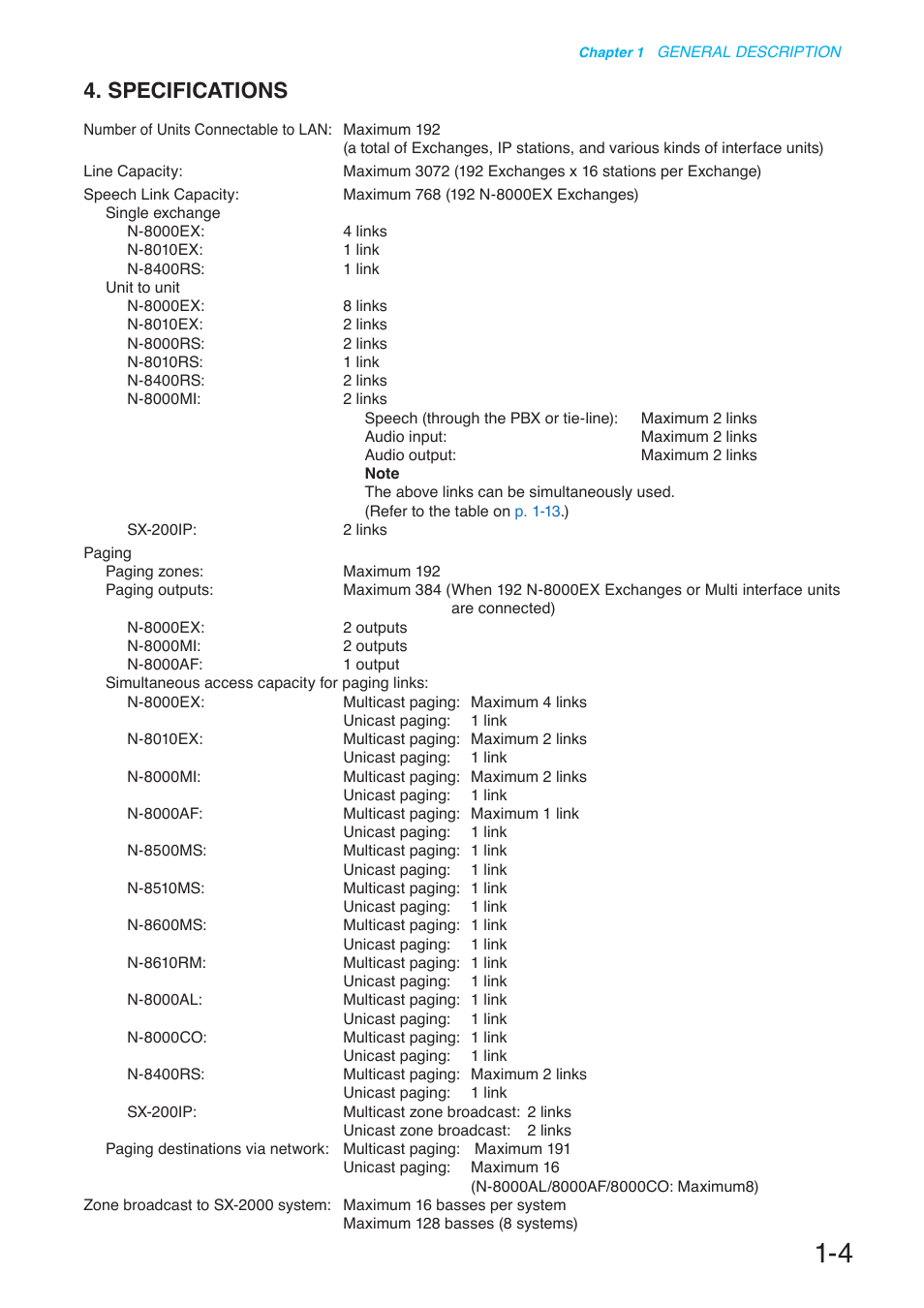 Specifications | Toa N-8000 Series User Manual | Page 21 / 652