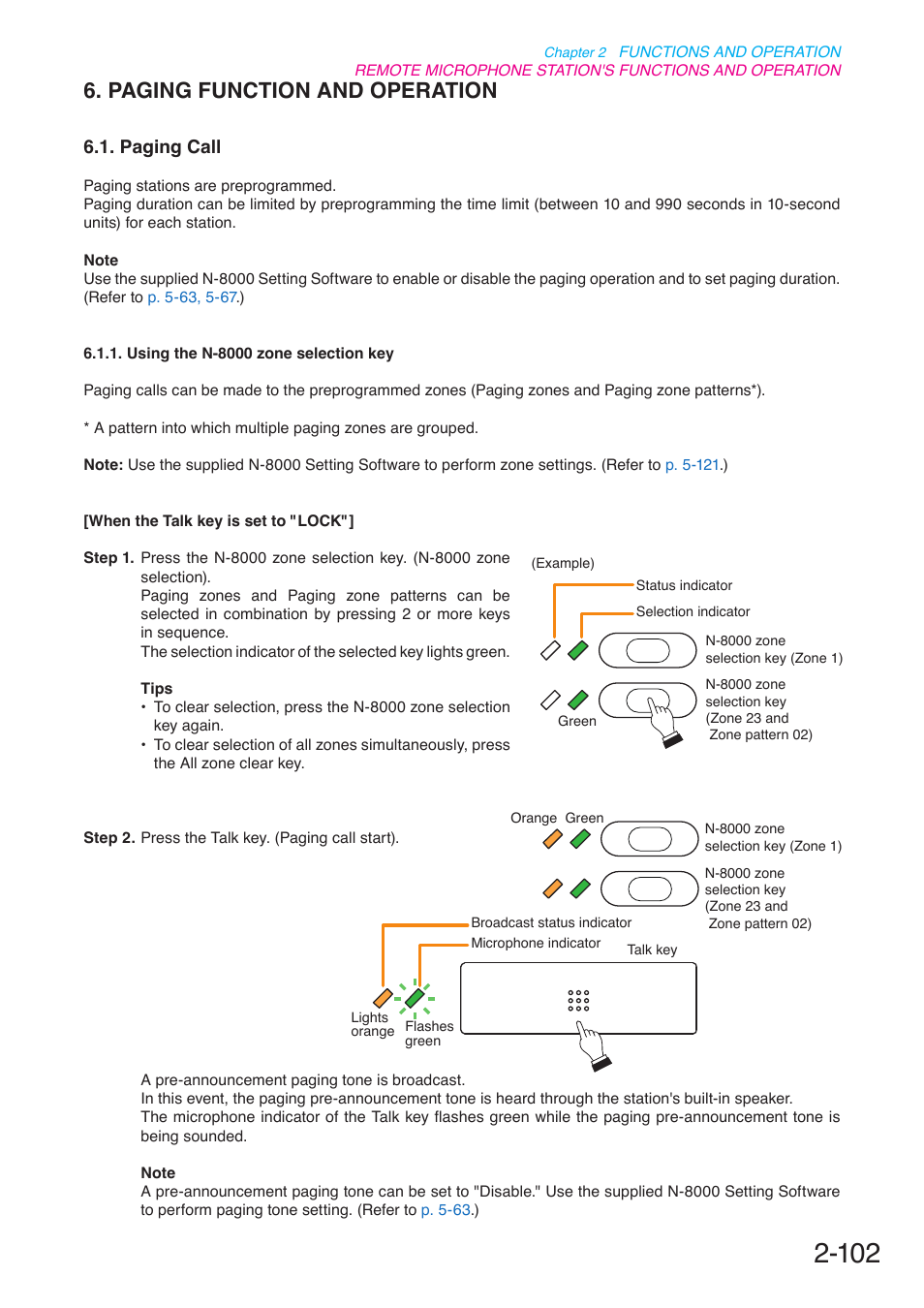 Paging function and operation, Paging call, P. 2-102 | Toa N-8000 Series User Manual | Page 213 / 652