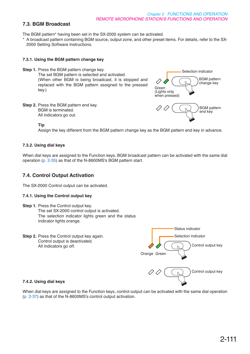 Bgm broadcast, Control output activation, P. 2-111 | Toa N-8000 Series User Manual | Page 222 / 652