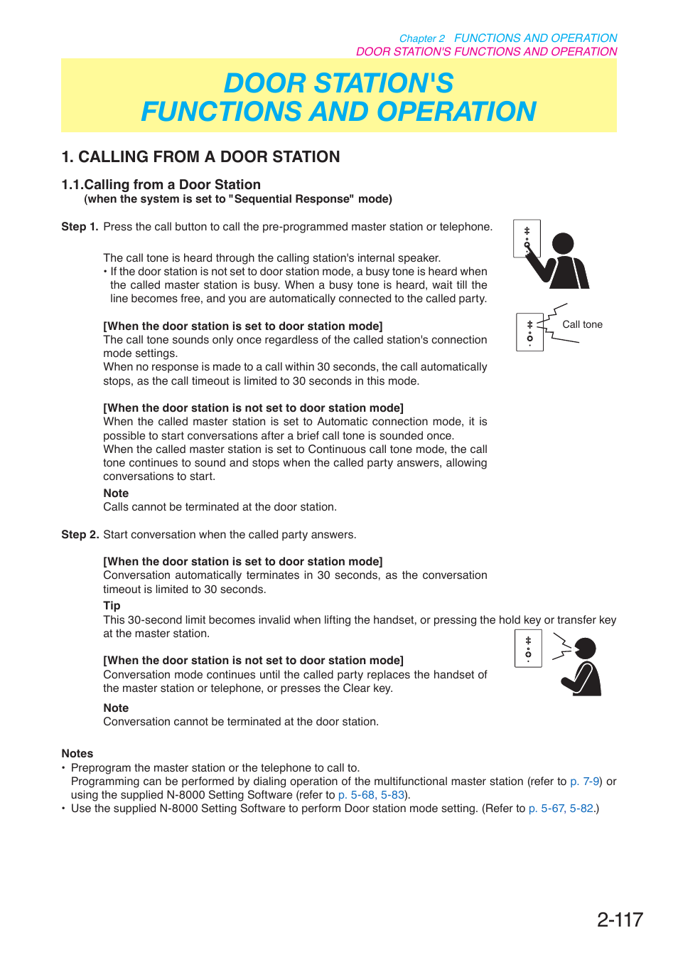 Door station's functions and operation, Calling from a door station, P. 2-117 | Toa N-8000 Series User Manual | Page 228 / 652