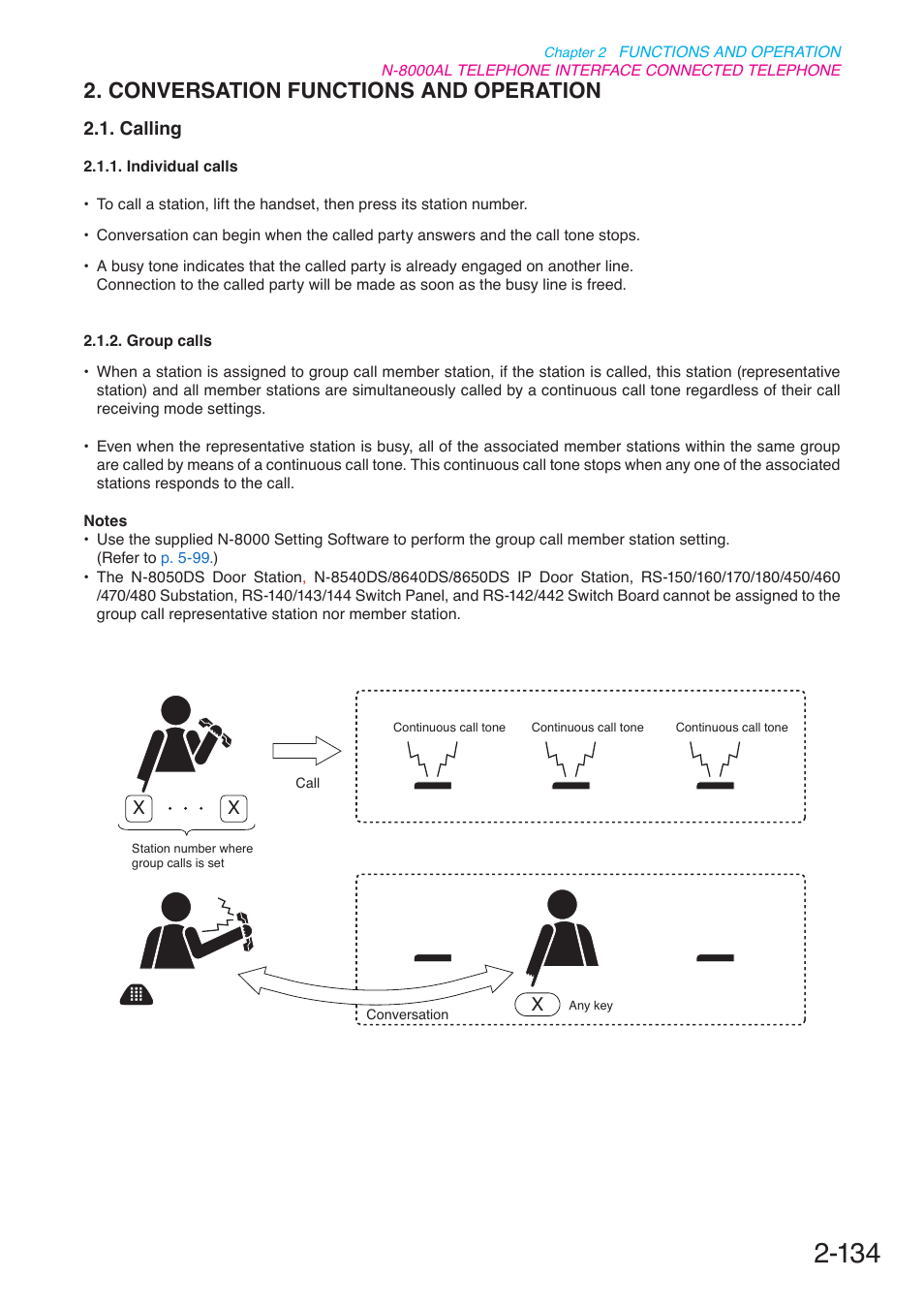 Conversation functions and operation, Calling, P. 2-134 | Toa N-8000 Series User Manual | Page 245 / 652