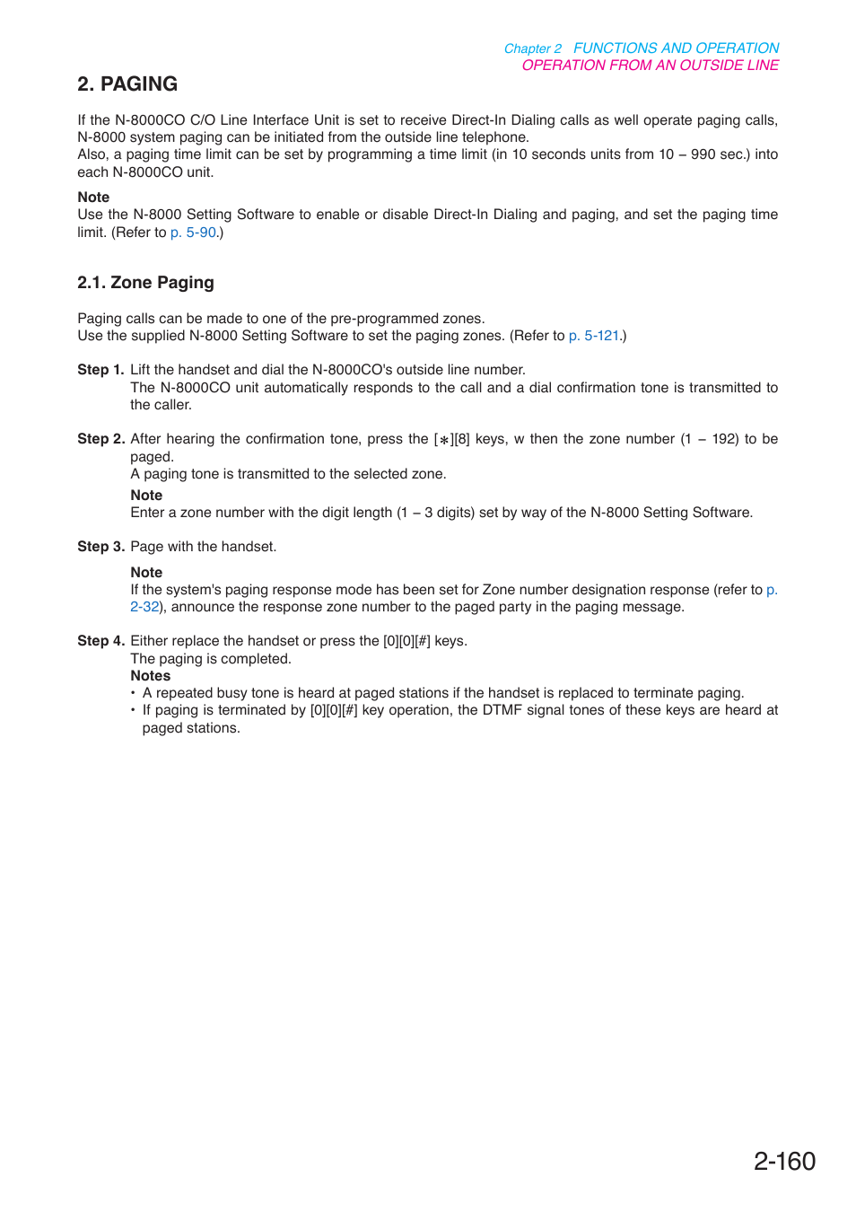 Paging, Zone paging, P. 2-160 | Toa N-8000 Series User Manual | Page 271 / 652