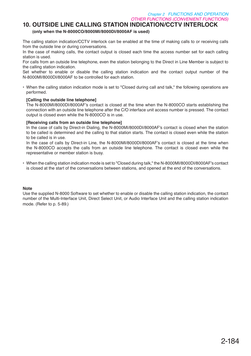 Outside line calling station indication/cctv, Interlock, P. 2-184 | Toa N-8000 Series User Manual | Page 295 / 652