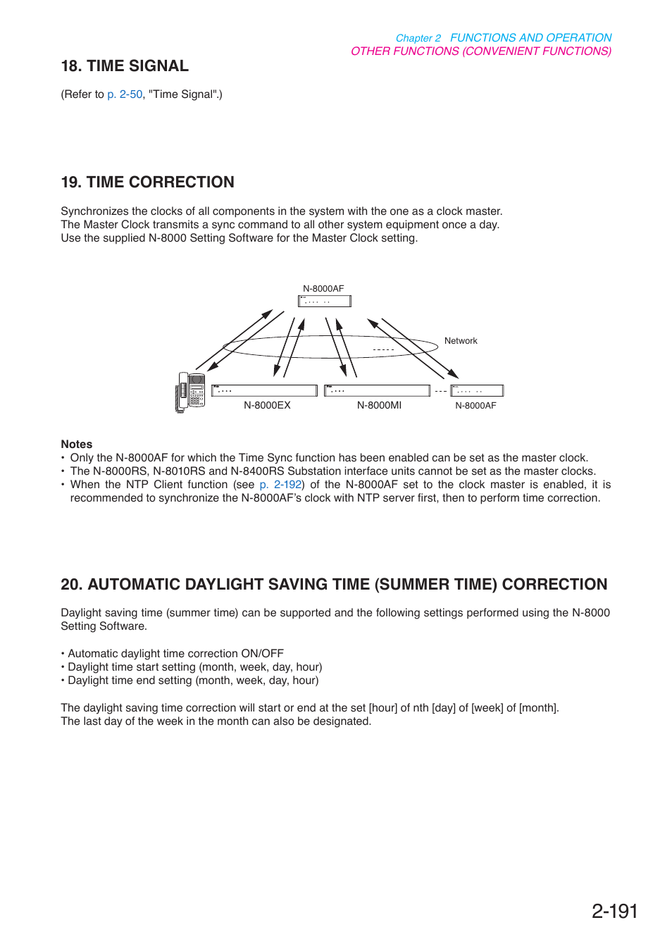 Time signal, Time correction, Automatic daylight saving time (summer time) | Correction, P. 2-191 | Toa N-8000 Series User Manual | Page 302 / 652