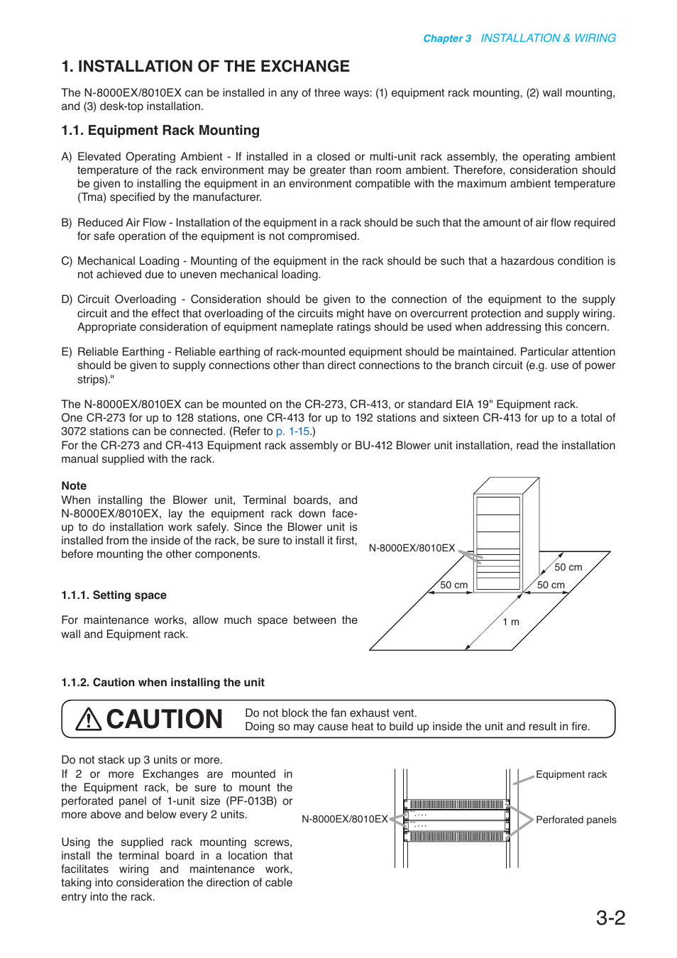 Installation of the exchange, Equipment rack mounting, Caution | Toa N-8000 Series User Manual | Page 306 / 652