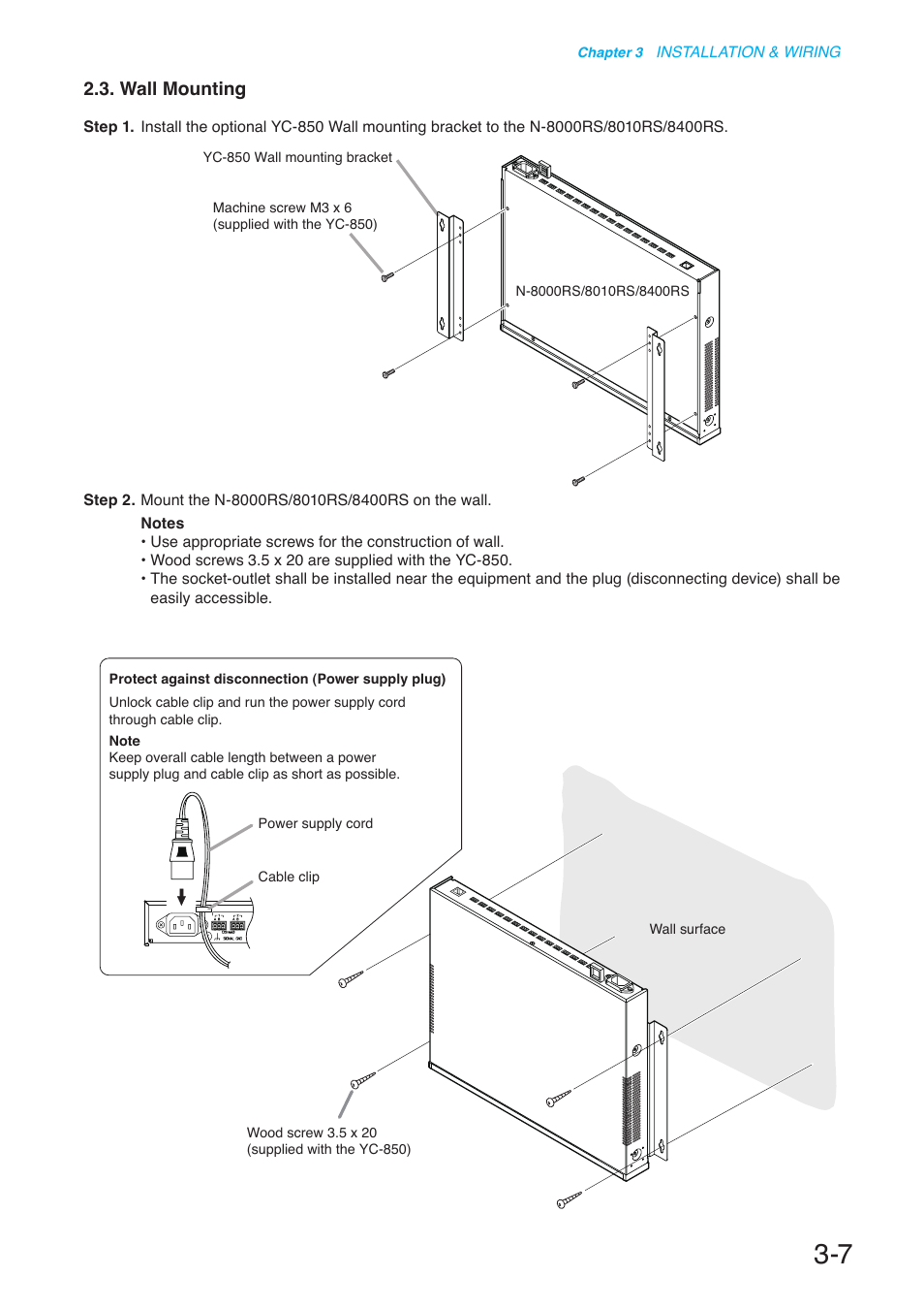 Wall mounting, P. 3-7 | Toa N-8000 Series User Manual | Page 311 / 652