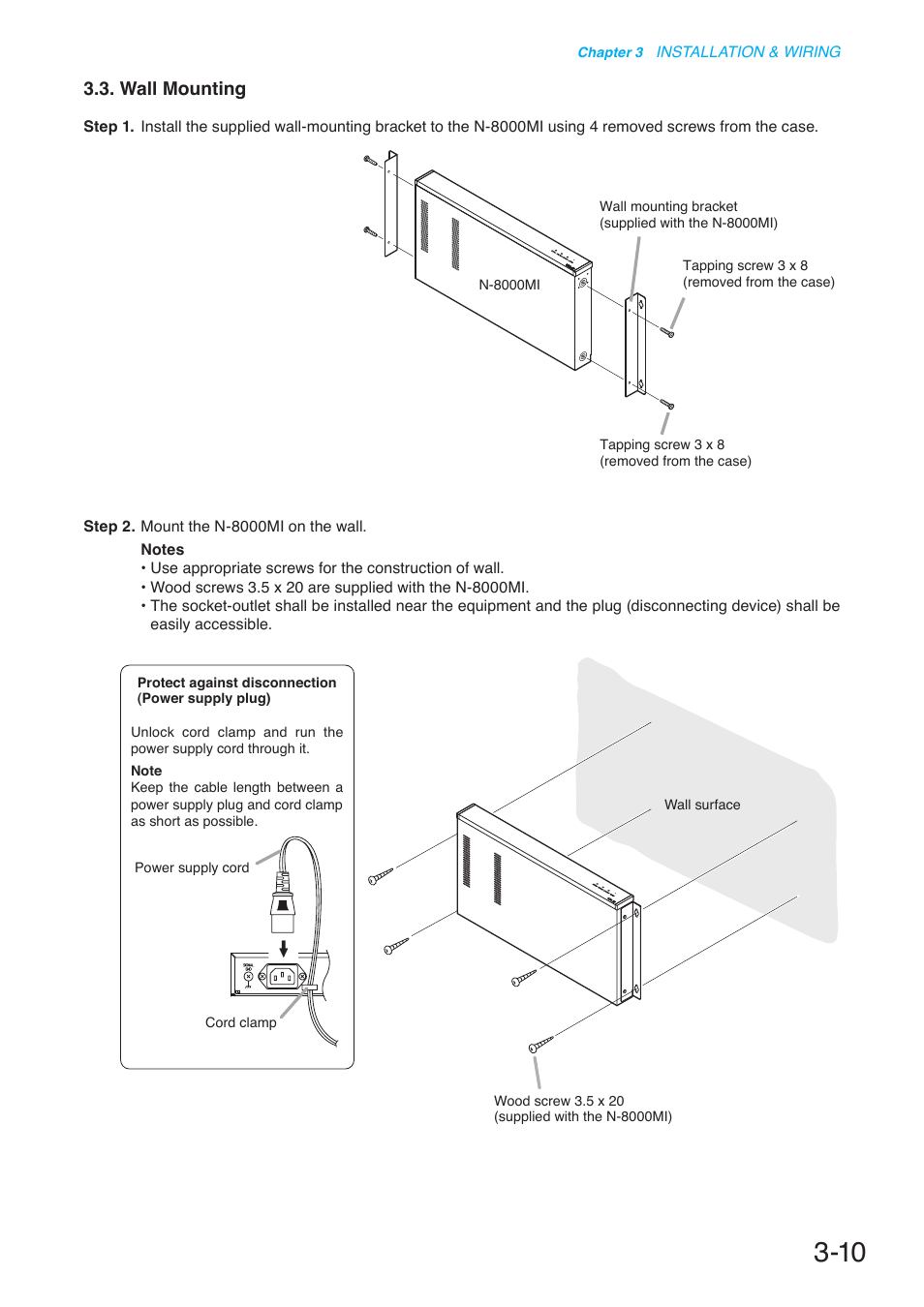 Wall mounting, P. 3-10 | Toa N-8000 Series User Manual | Page 314 / 652