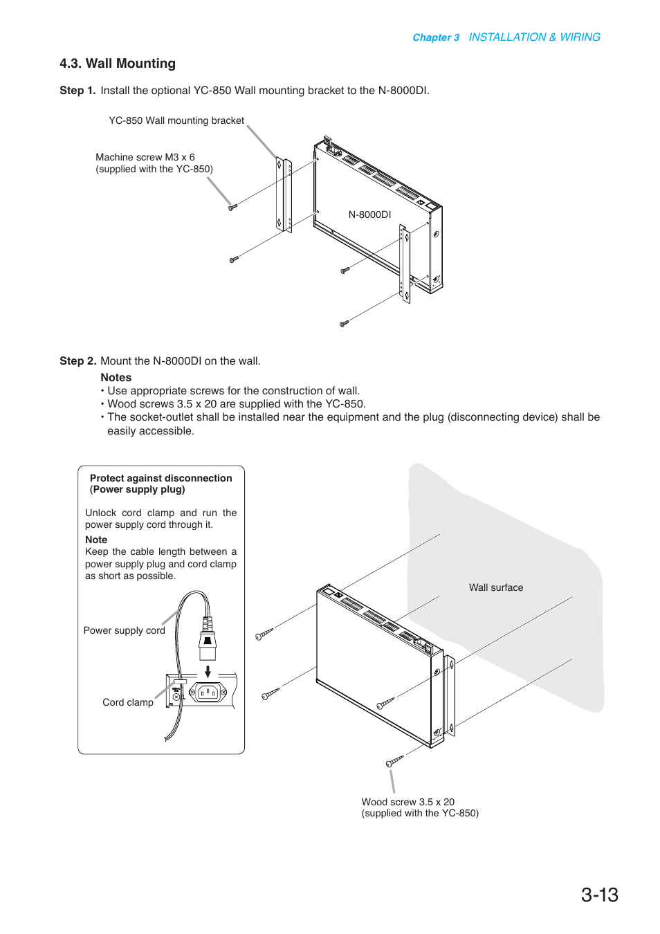 Wall mounting, P. 3-13 | Toa N-8000 Series User Manual | Page 317 / 652