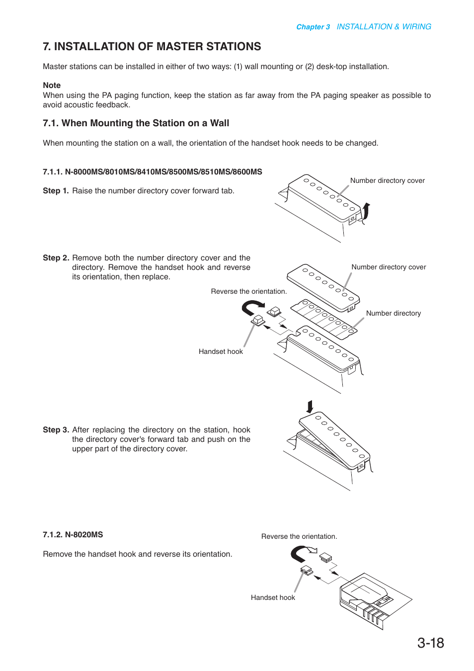 Installation of master stations, When mounting the station on a wall | Toa N-8000 Series User Manual | Page 322 / 652