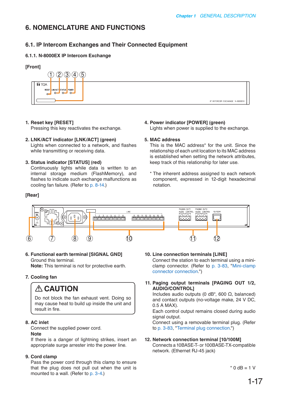 Nomenclature and functions, Caution | Toa N-8000 Series User Manual | Page 34 / 652