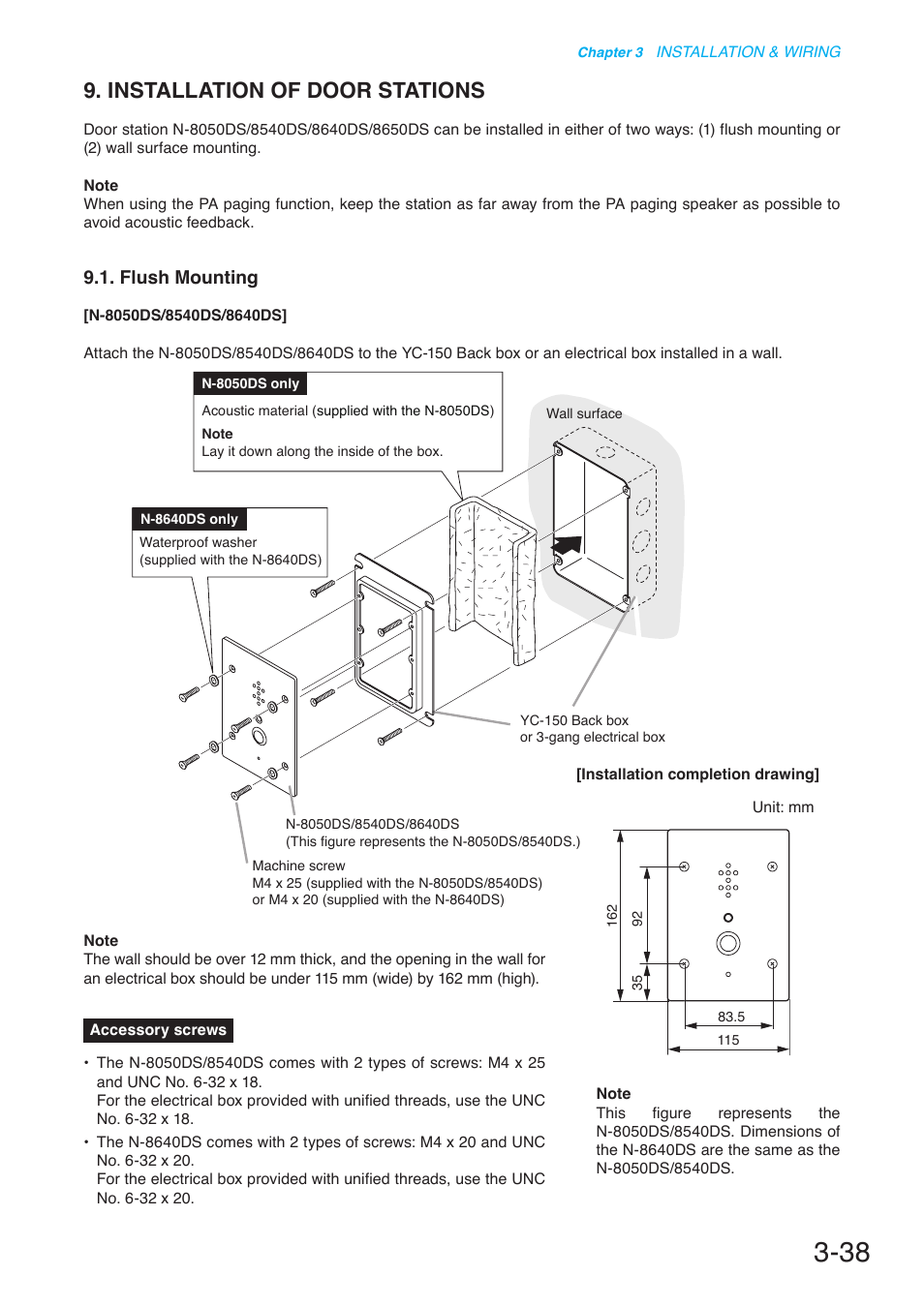 Installation of door stations, Flush mounting | Toa N-8000 Series User Manual | Page 342 / 652