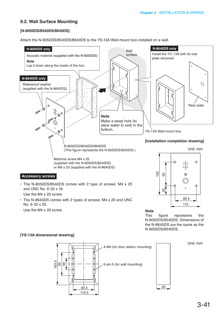 Wall surface mounting | Toa N-8000 Series User Manual | Page 345 / 652