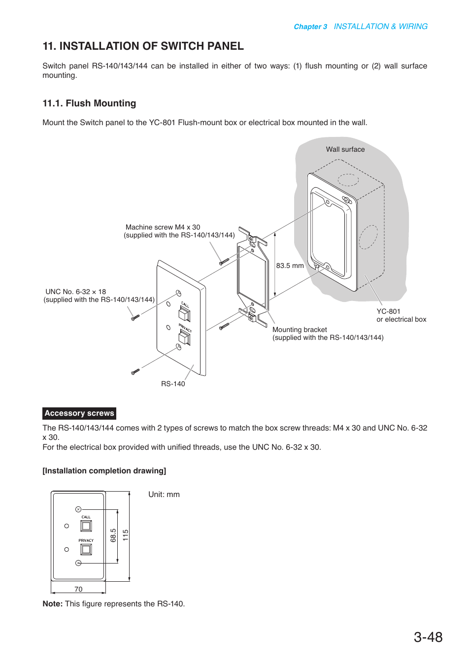 Installation of switch panel, Flush mounting | Toa N-8000 Series User Manual | Page 352 / 652