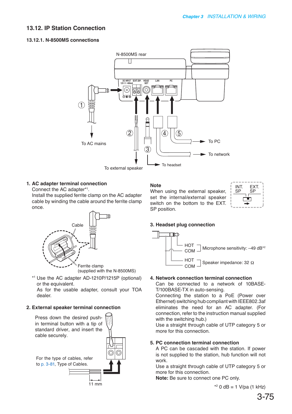 Ip station connection, P. 3-75 | Toa N-8000 Series User Manual | Page 379 / 652