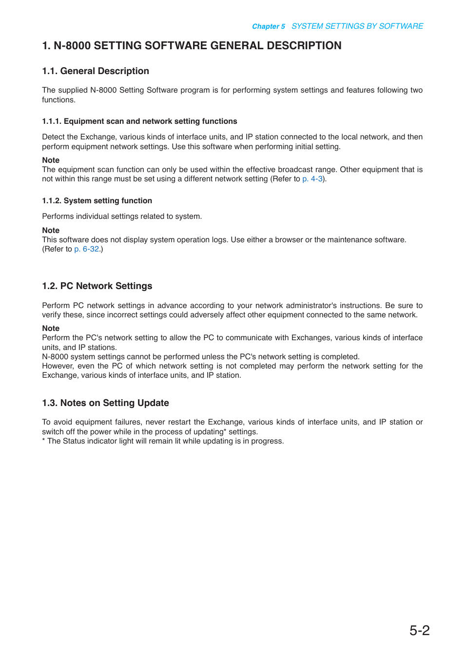 N-8000 setting software general description, General description, Pc network settings | Notes on setting update, N-8000 setting software general, Description | Toa N-8000 Series User Manual | Page 412 / 652