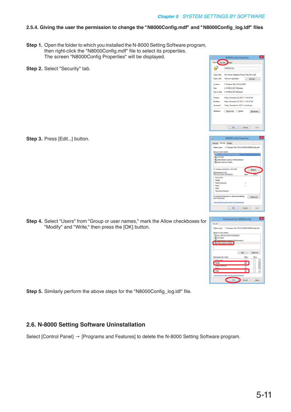 N-8000 setting software uninstallation, P. 5-11 | Toa N-8000 Series User Manual | Page 421 / 652
