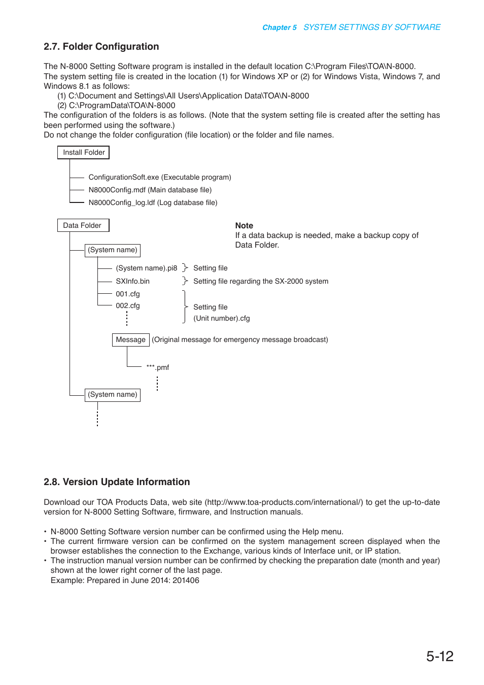 Folder configuration, Version update information | Toa N-8000 Series User Manual | Page 422 / 652