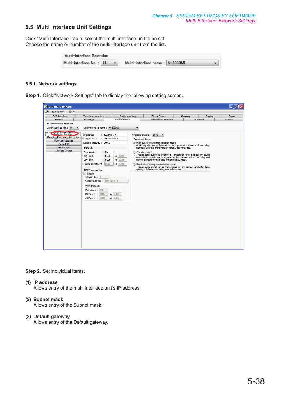 Multi interface unit settings, P. 5-38 | Toa N-8000 Series User Manual | Page 448 / 652