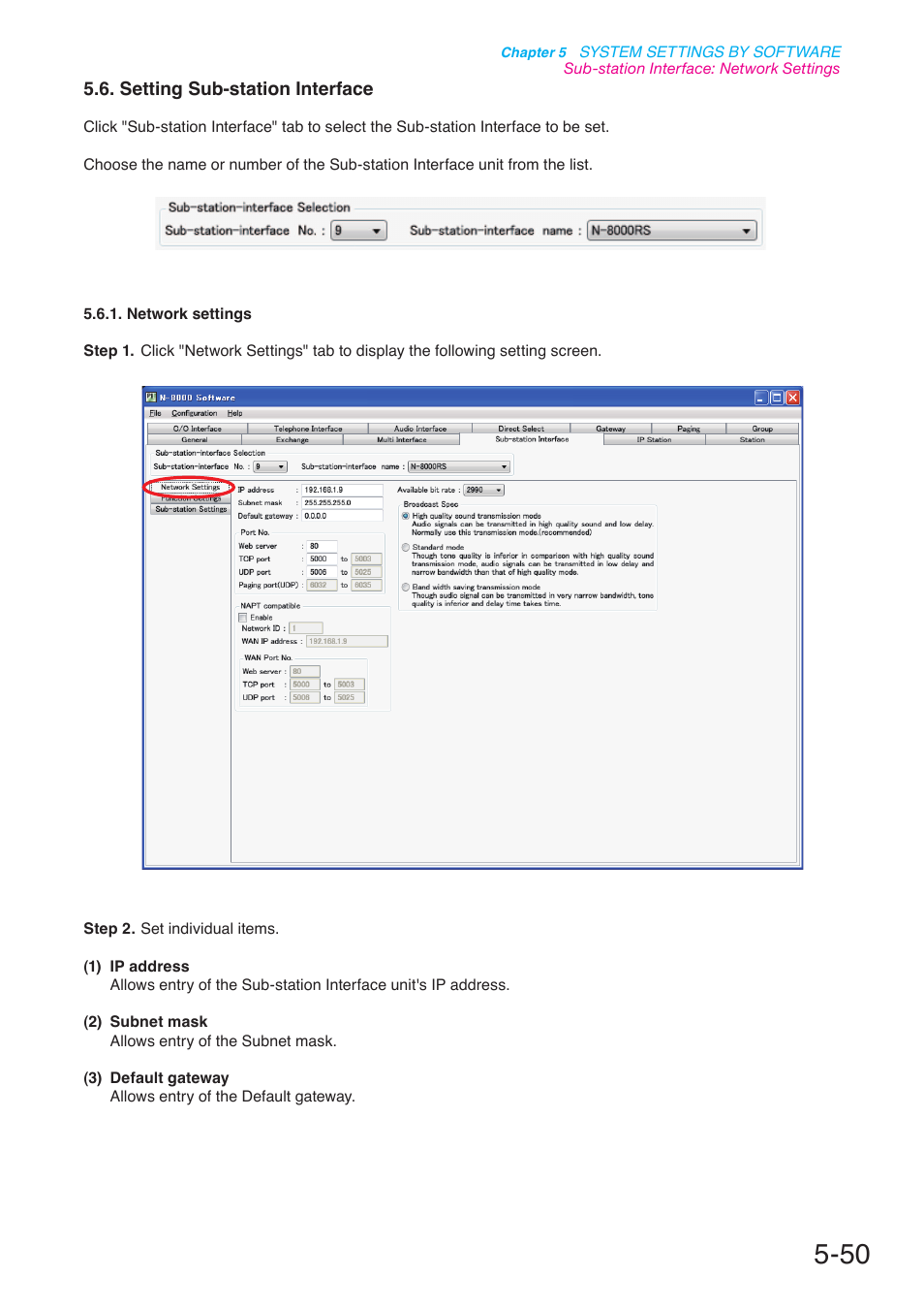 Setting sub-station interface, P. 5-50 | Toa N-8000 Series User Manual | Page 460 / 652