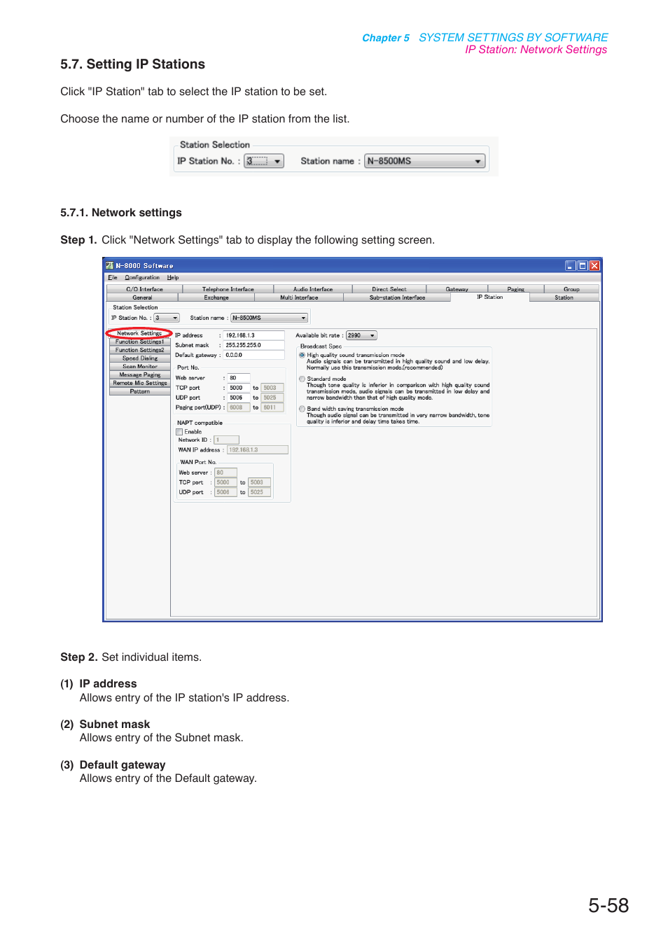 Setting ip stations, P. 5-58 | Toa N-8000 Series User Manual | Page 468 / 652