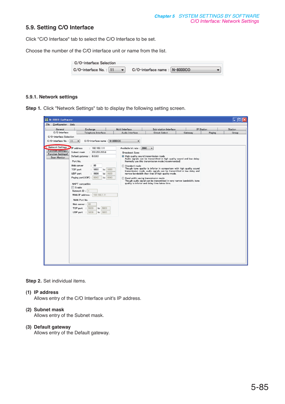 Setting c/o interface | Toa N-8000 Series User Manual | Page 495 / 652