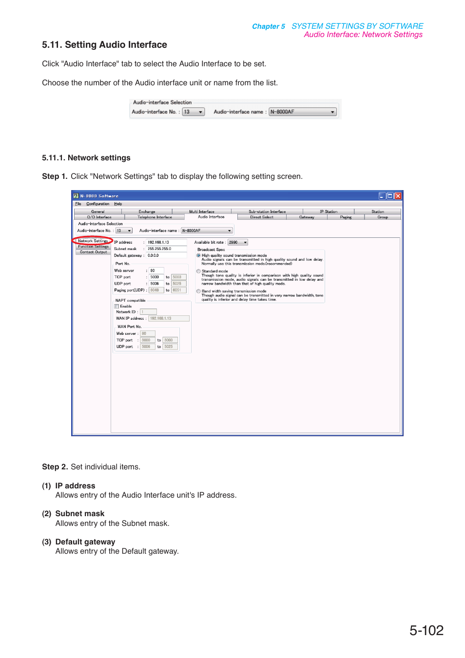 Setting audio interface, P. 5-102 | Toa N-8000 Series User Manual | Page 512 / 652