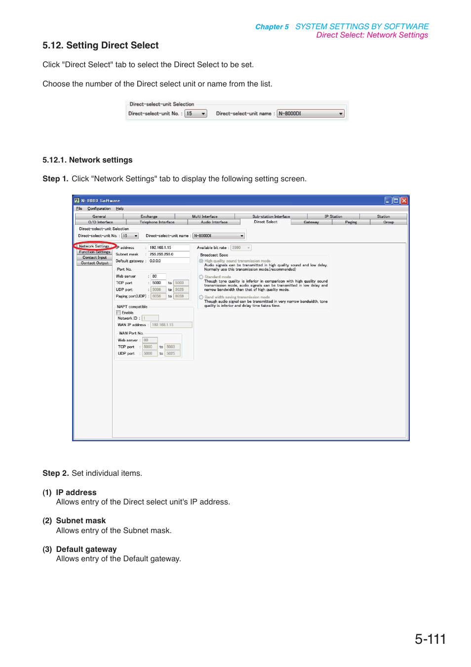 Setting direct select, P. 5-111 | Toa N-8000 Series User Manual | Page 521 / 652