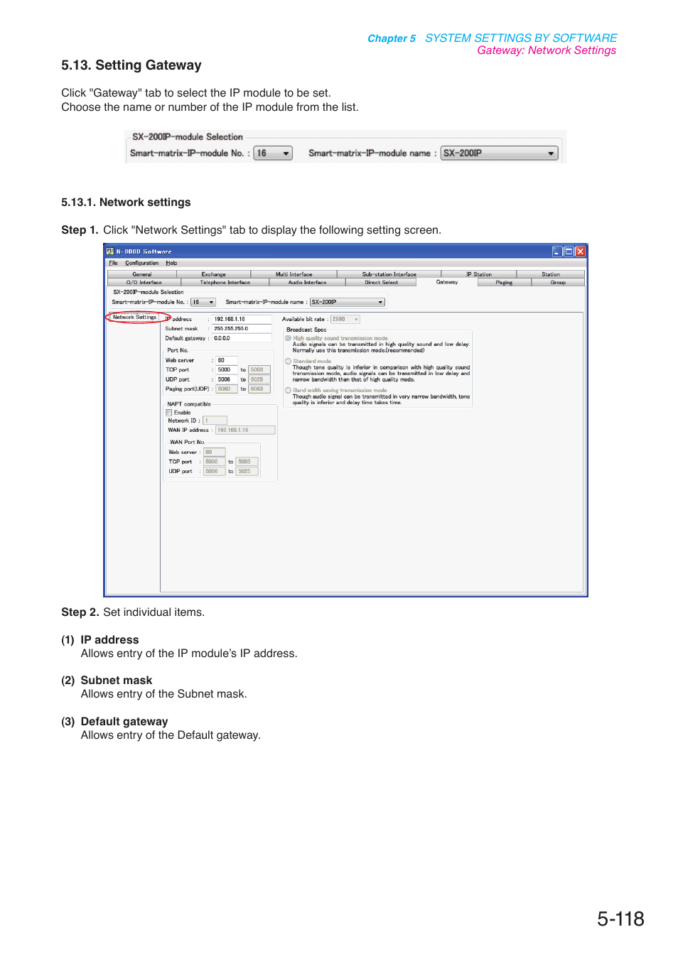 Setting gateway, P. 5-118 | Toa N-8000 Series User Manual | Page 528 / 652