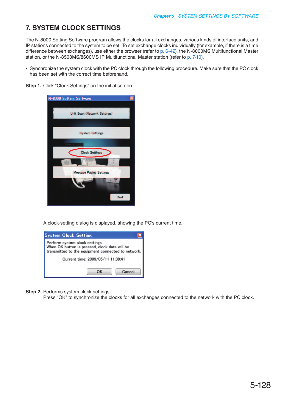 System clock settings, P. 5-128, 6 | Toa N-8000 Series User Manual | Page 538 / 652