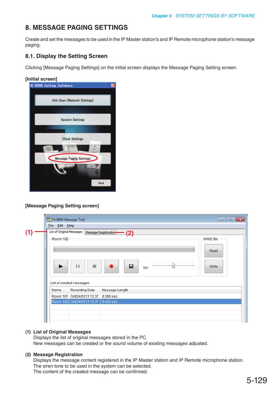 Message paging settings, Display the setting screen, P. 5-129 | Toa N-8000 Series User Manual | Page 539 / 652