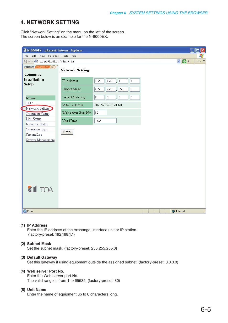 Network setting, P. 6-5 | Toa N-8000 Series User Manual | Page 552 / 652