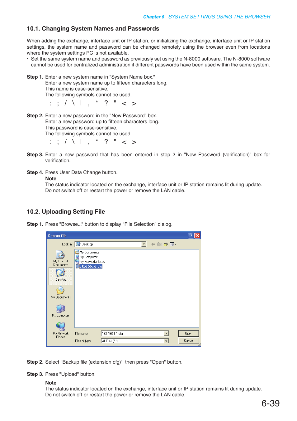 Changing system names and passwords, Uploading setting file, P. 6-39 | Toa N-8000 Series User Manual | Page 586 / 652