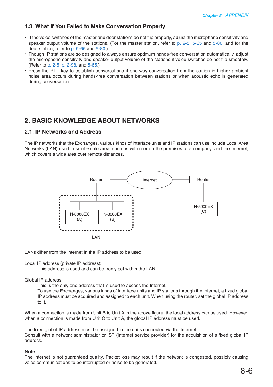 What if you failed to make conversation properly, Basic knowledge about networks, Ip networks and address | Toa N-8000 Series User Manual | Page 606 / 652